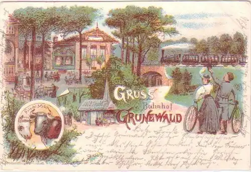 29653 Ak Lithographie Gruß vom Bahnhof Grunewald 1900