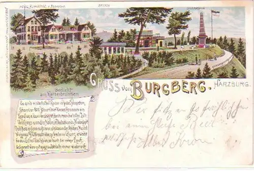 29650 Ak Lithographie Gruß aus Burgberg Harzburg 1901