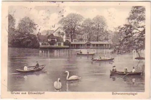 29645 Ak Gruss de Düsseldorf Schwanenspiegel 1913