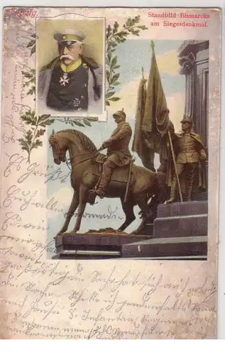 29593 Ak Leipzig Standbild Bismarcks am Siegesdenkmal 1905