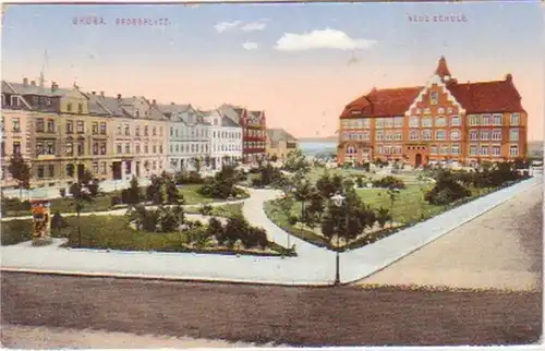 29582 Ak Gröba Georgplatz neue Schule 1915