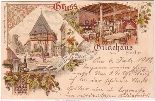 29429 Ak Lithographie Salutation de Goslar Gildehaus vers 1900