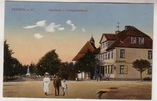 29379 Feldpost Ak Seesen a.H. Pharmacie et Monument aux Guerriers 1915