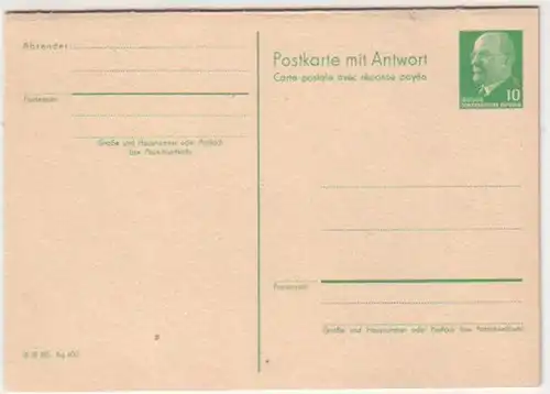 29167 Carte postale complète de 10 pfennig W. Ulbricht