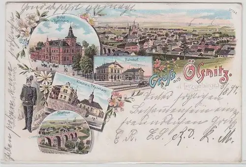 29163 Ak Lithographie Gruß aus Ölsnitz im Erzgebirge 1897