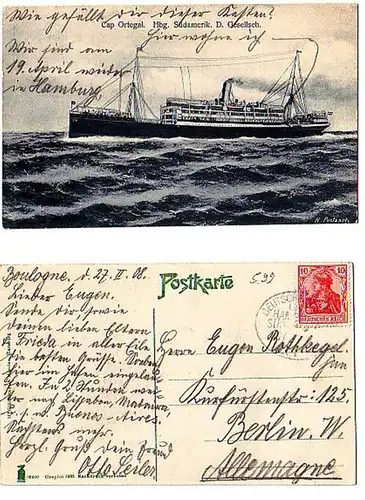 29161 Ak Cap Ortegal Hambourg Amérique du Sud Navigation 1908