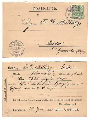 29089 Publicité Carte Société Cyrénius Holzminden 1905