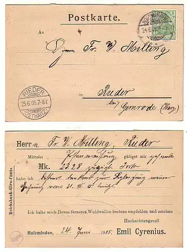 29089 Reklame Karte Firma Cyrenius Holzminden 1905