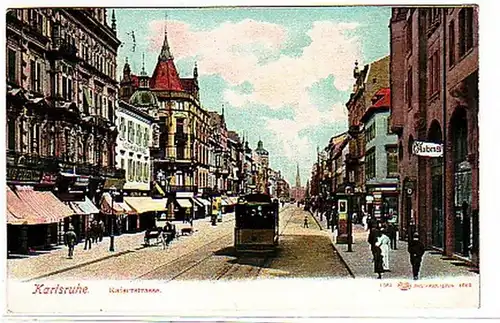 29009 Ak Karlsruhe Kaiserstraße avec tram 1905