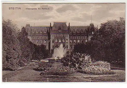 28960 FeldpostAk Szczecin Viktoriaplatz avec hôtel de ville 1916