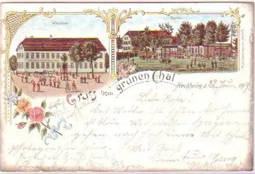 28686 Ak Lithografie Gruss v. grünen Thal Hochheim 1899