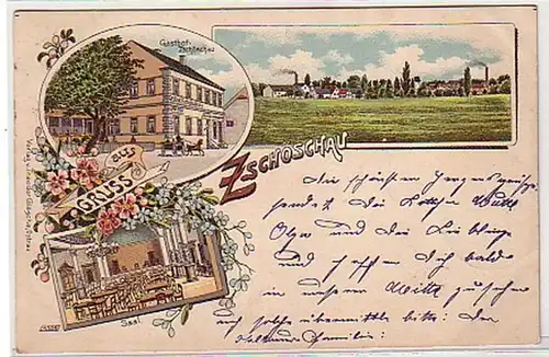 28654 Ak Lithographie Gruß aus Zschöschau Gasthof 1899