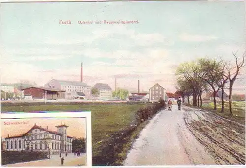 28544 Ak Furth Bahnhof und Baumwollspinnerei um 1910