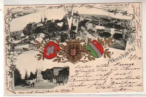 28502 Präge Wappen Ak Neuchatel Schweiz 1901