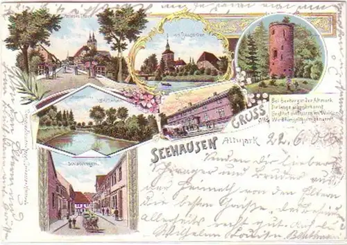 28498 Ak Lithographie Gruss de Seehausen Altmark 1900