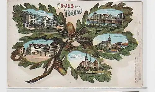 28437 Ak Lithographie Gruß aus Torgau Eichenblatt 1900