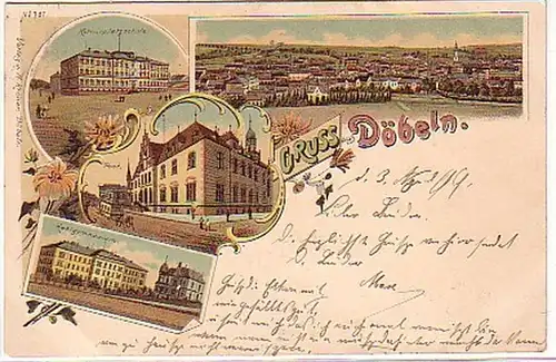 28365 Ak Lithographie Gruß aus Döbeln Post usw. 1899