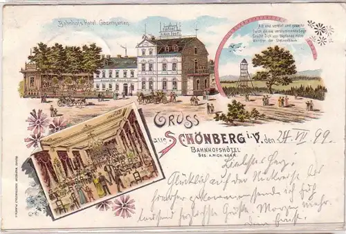 28336 Ak Lithographie Gruß aus Schönberg im Vogtland 1899