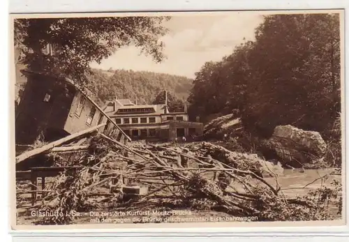 28253 Ak Glashütte die zerstörte Kurfürst Moritz Brücke am 8. Juli 1927