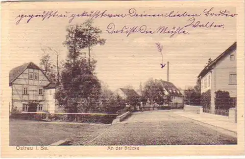 28194 Ak Ostrau in Sachsen an der Brücke 1916