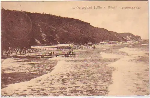 28172 Ak Ostseebad Sellin auf Rügen stürmische See 1913