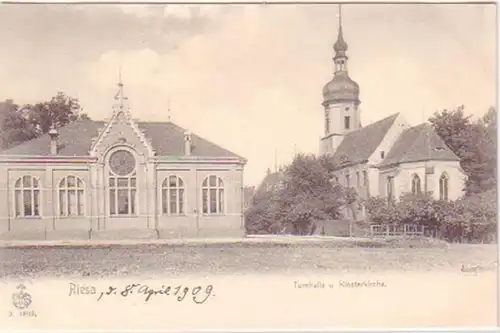 28140 Ak Riesa Turnhalle und Klosterkirche um 1910