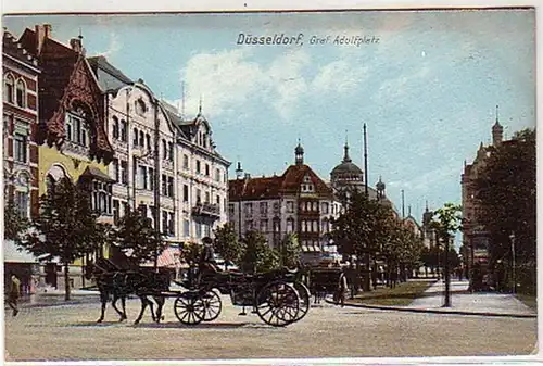 28125 Ak Düsseldorf Graf Adolfplatz mit Kutsche um 1910