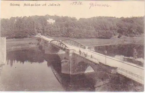 28034 Ak Grimma Muldenbrücke und Stadtwald 1921