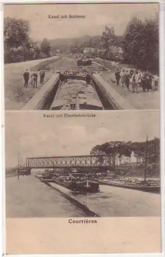 27935 Ak Courrieres Kanal mit Eisenbahnbrücke um 1915