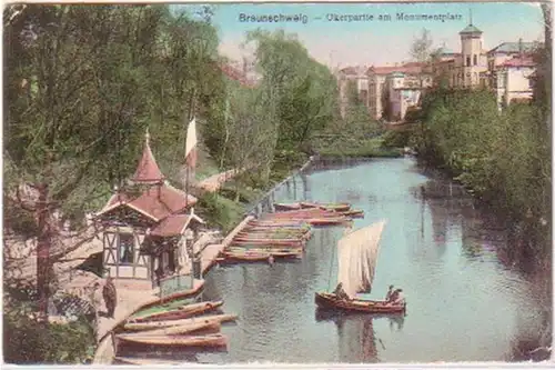 27853 Ak Braunschweig Okerpartie am Monumentplatz 1914