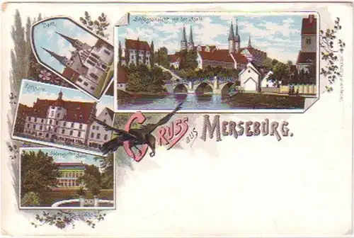 27794 Ak Lithographie Gruss aus Merseburg 1902