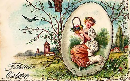 27744 Ak Prôle fille de Pâques avec agneau 1908
