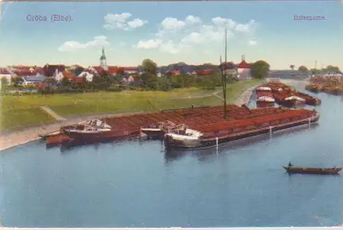 27728 Feldpost Ak Gröba (Elbe) Hafenpartie 1914