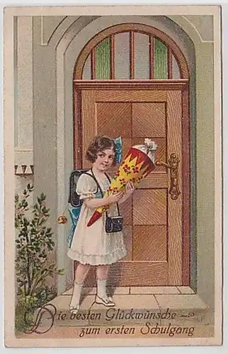 27723 Schulanfangs Ak Mädchen mit Zuckertüte 1920
