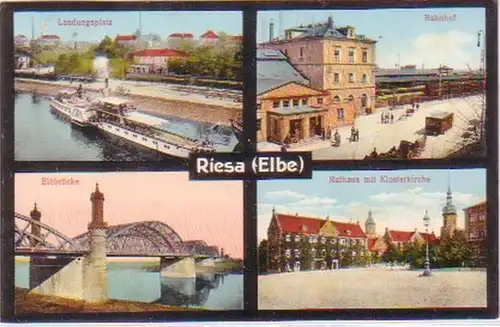 27720 Mehrbild Ak Riesa (Elbe) Bahnhof usw. 1935