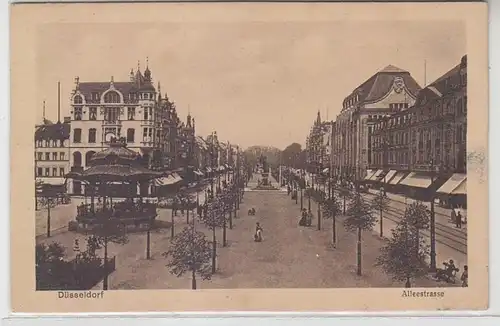 27666 Ak Düsseldorf Alleestrasse avec système de voie ferrée et calèche 1917