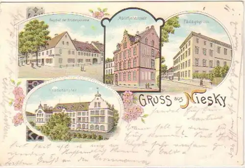 27653 Ak Lithographie Gruß aus Niesky Gasthof usw. 1908