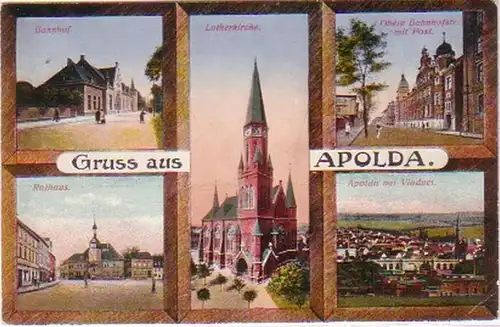 27619 Salutation multi-images Ak de la gare d'Apolda, etc. vers 1920
