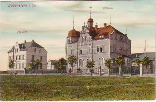 27517 Ak Rabenstein in Sachsen Postamt und Rathaus 1912