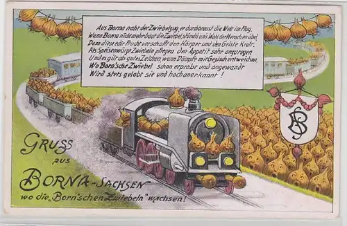 27357 Humor Ak Gruß aus Borna Sachsen wo die Born'schen Zwiebeln wachsen! 1941