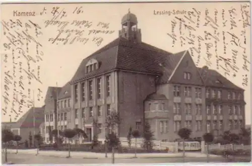 27355 Ak Kamenz Lessing Schule 1916