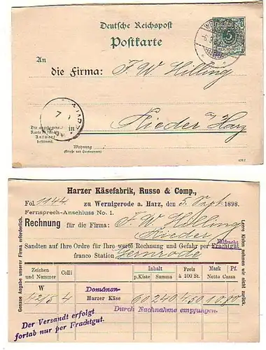 27300 Publicité Carte Harzer Fromage usine Wernigerode 1898
