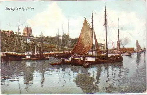 27233 Ak Sassnitz sur le port de Rügen avec des bateaux 1913