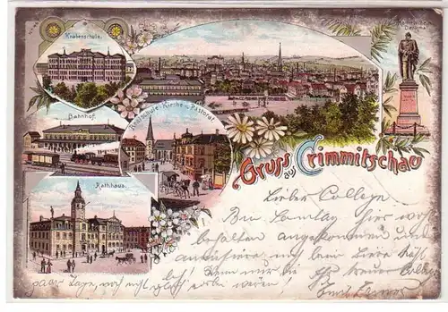 27190 Ak Lithographie Gruß aus Crimmitschau 1897