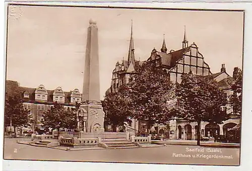 27164 Ak Saalfeld Hôtel de ville & Monument aux guerriers vers 1920