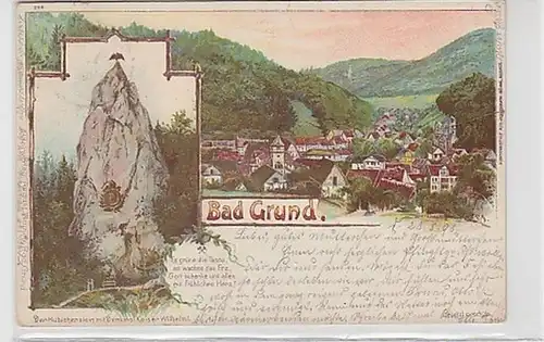 27155 Ak Lithographie Bad Grund mit Denkmal 1898