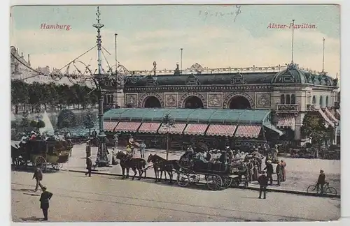 27120 Ak Hamburg Alster Pavillon avec calèches vers 1910
