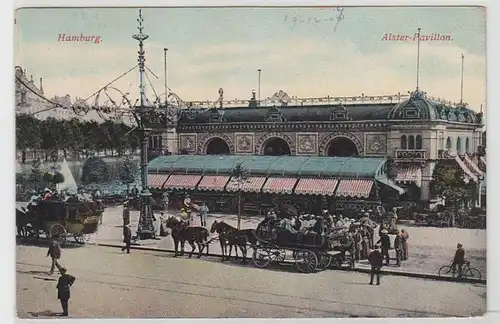 27120 Ak Hamburg Alster Pavillon mit Kutschen um 1910