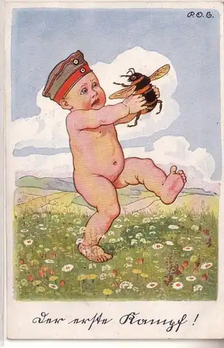 27037 Militär Humor Ak "Der erste Kampf!" um 1915