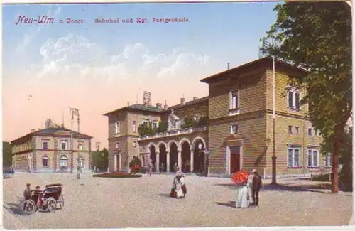 27018 Feldpost Ak Neu Ulm an der Donau Bahnhof 1915